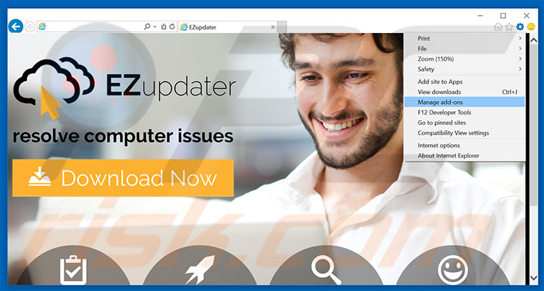 Removing EZupdater ads from Internet Explorer step 1