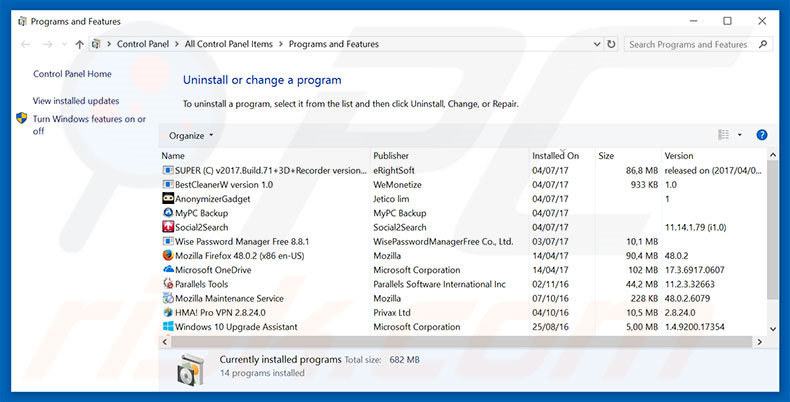 EZupdater adware uninstall via Control Panel