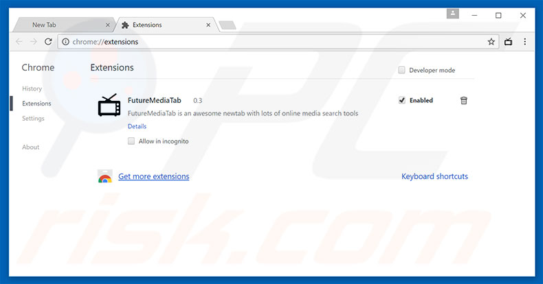 Removing search.futuremediatabsearch.com related Google Chrome extensions