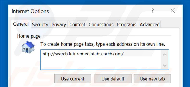 Removing search.futuremediatabsearch.com from Internet Explorer homepage