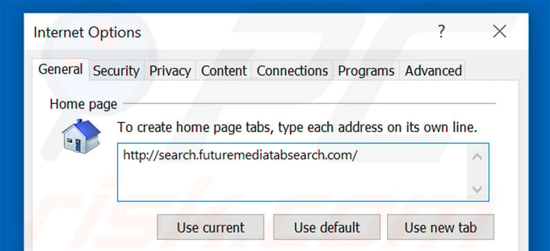 Removing search.futuremediatabsearch.com from Internet Explorer homepage