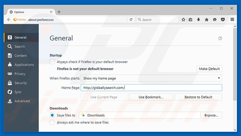 Removing globallysearch.com from Mozilla Firefox homepage