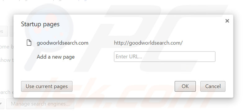 Removing goodworldsearch.com from Google Chrome homepage