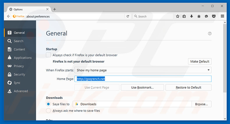 Removing goqrench.net from Mozilla Firefox homepage