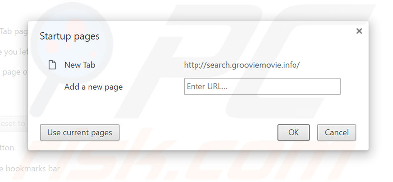 Removing search.grooviemovie.info from Google Chrome homepage