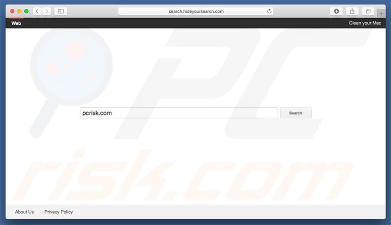 search.hideyoursearch.com browser hijacker on a Mac computer