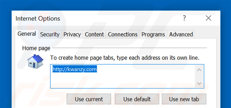 Removing kwanzy.com from Internet Explorer homepage