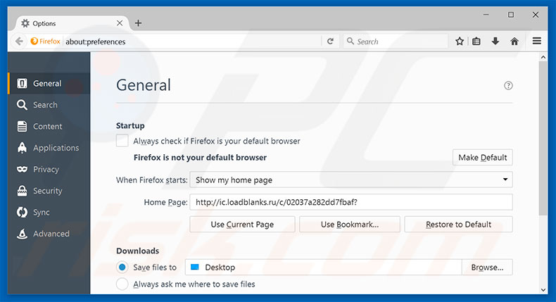 Removing loadblanks.ru from Mozilla Firefox homepage
