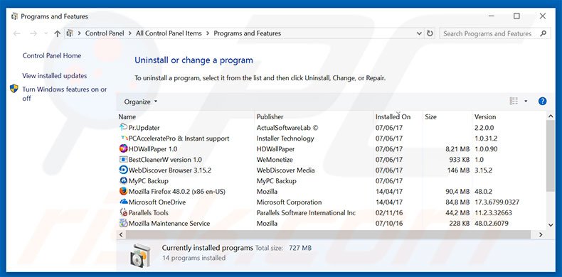 marketgid.com adware uninstall via Control Panel