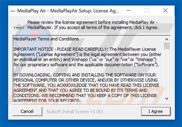 MediaPlayAir adware installer setup