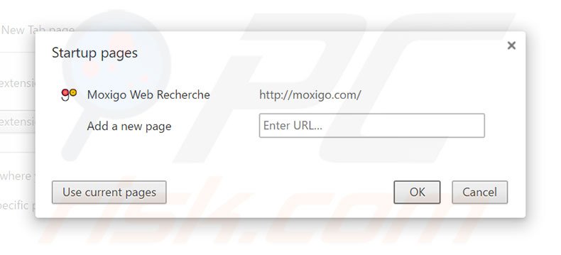 Removing moxigo.com from Google Chrome homepage