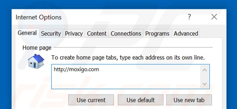 Removing moxigo.com from Internet Explorer homepage