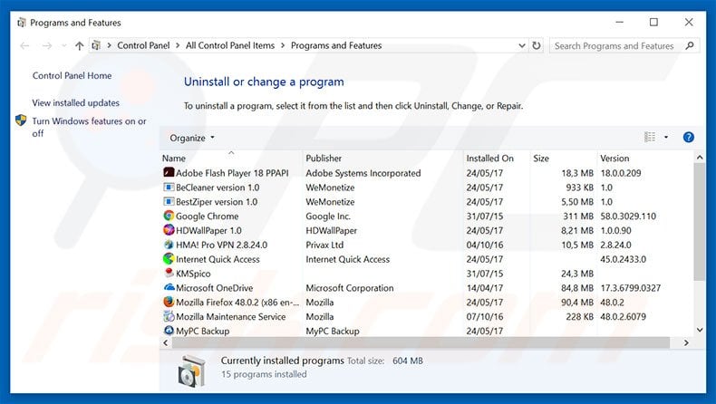 moxigo.com browser hijacker uninstall via Control Panel