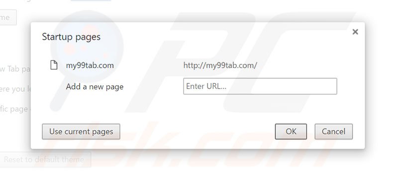 Removing my99tab.com from Google Chrome homepage