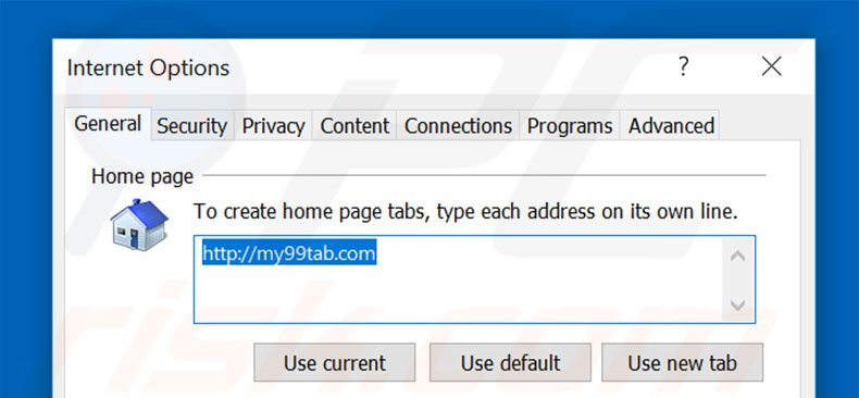 Removing my99tab.com from Internet Explorer homepage