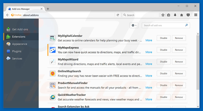 Removing hp.myway.com related Mozilla Firefox extensions