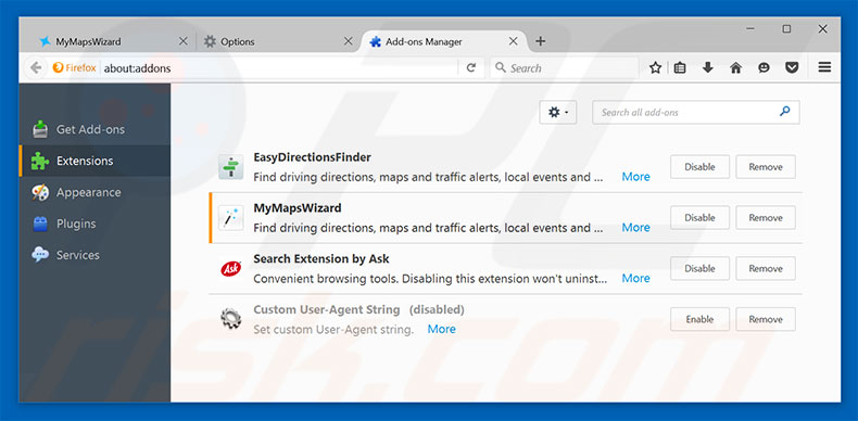 Removing hp.myway.com related Mozilla Firefox extensions