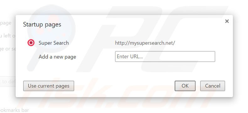 Removing mysupersearch.net from Google Chrome homepage