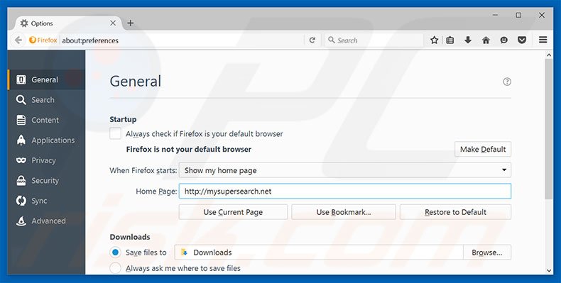 Removing mysupersearch.net from Mozilla Firefox homepage