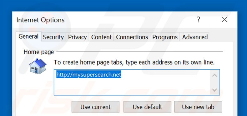 Removing mysupersearch.net from Internet Explorer homepage