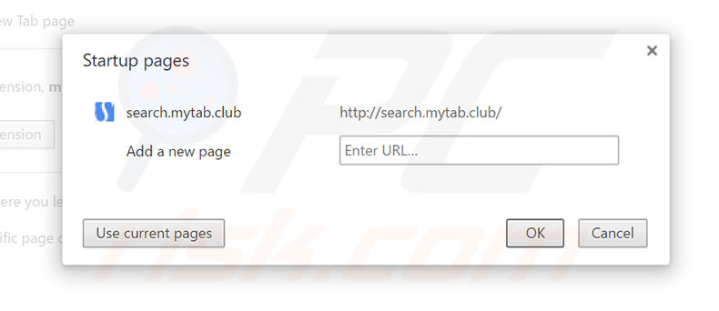 Removing search.mytab.club from Google Chrome homepage