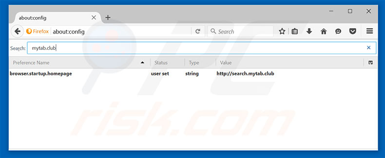 Removing search.mytab.club from Mozilla Firefox default search engine