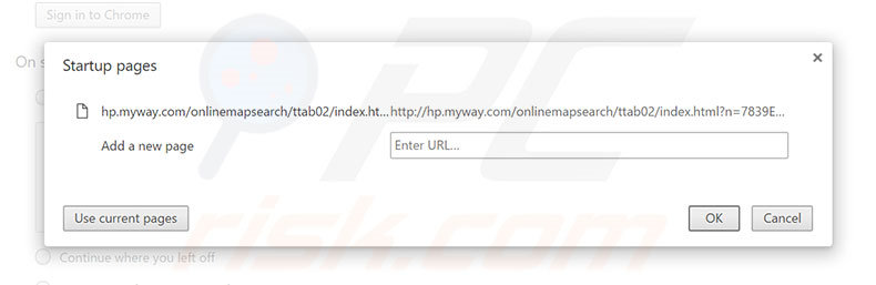 Removing hp.myway.com from Google Chrome homepage