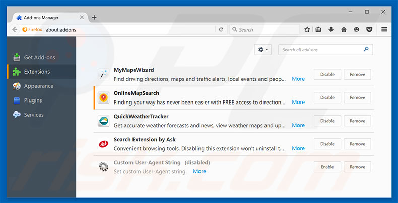 Removing hp.myway.com related Mozilla Firefox extensions