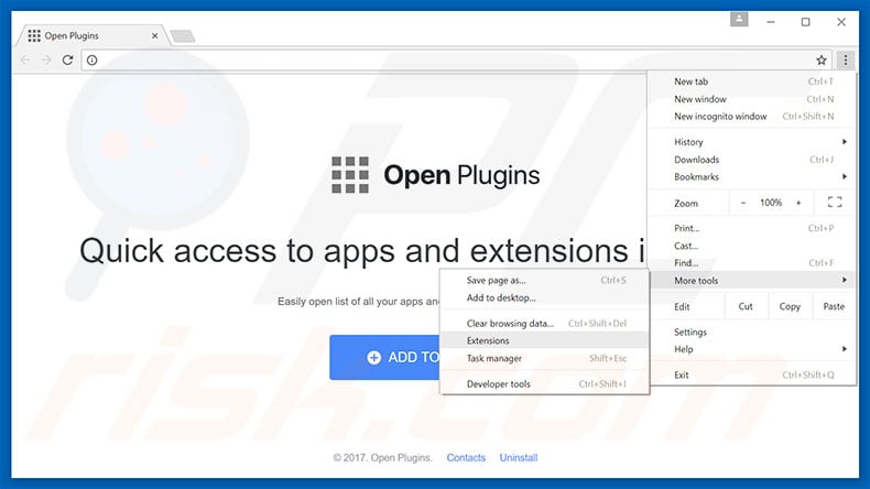 Removing Open Plugins  ads from Google Chrome step 1