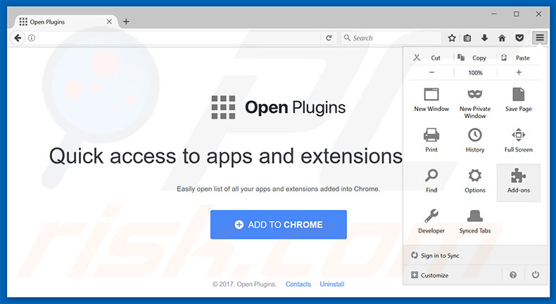 Removing Open Plugins ads from Mozilla Firefox step 1