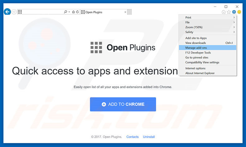 Removing Open Plugins ads from Internet Explorer step 1