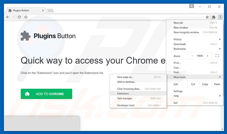 Removing Plugins Button  ads from Google Chrome step 1