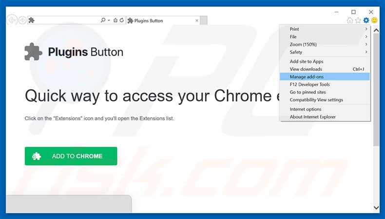 Removing Plugins Button ads from Internet Explorer step 1