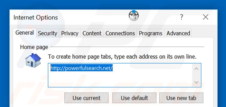 Removing powerfulsearch.net from Internet Explorer homepage