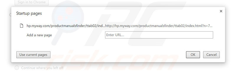 Removing hp.myway.com from Google Chrome homepage