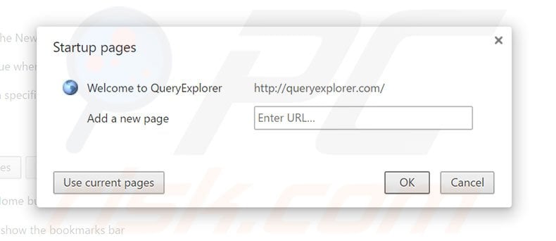 Removing queryexplorer.com from Google Chrome homepage