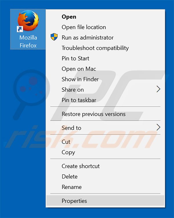 Removing queryexplorer.com from Mozilla Firefox shortcut target step 1