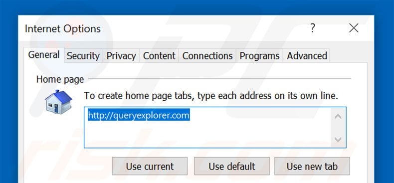 Removing queryexplorer.com from Internet Explorer homepage