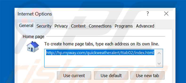 Removing hp.myway.com from Internet Explorer homepage