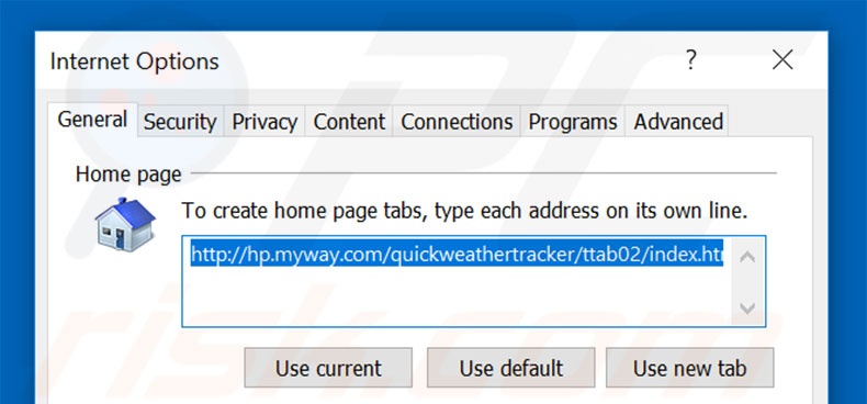 Removing hp.myway.com from Internet Explorer homepage