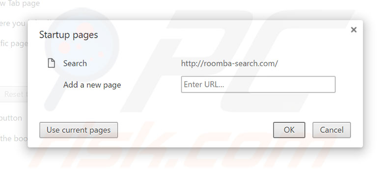 Removing roomba-search.com from Google Chrome homepage