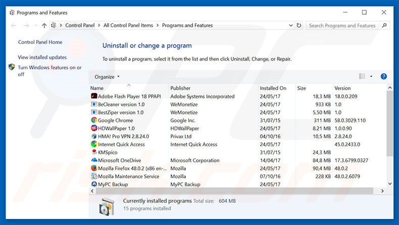 safewebsearches.com browser hijacker uninstall via Control Panel