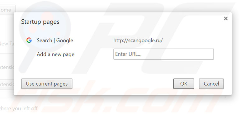 Removing scangoogle.ru from Google Chrome homepage