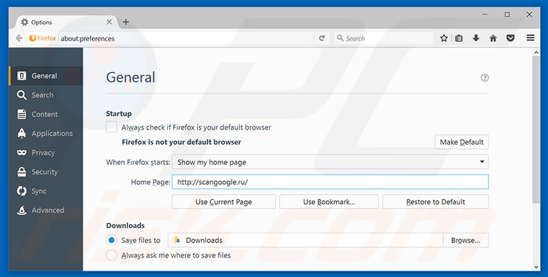 Removing scangoogle.ru from Mozilla Firefox homepage