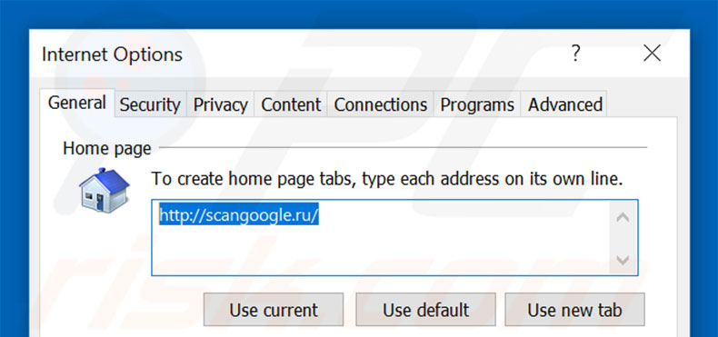 Removing scangoogle.ru from Internet Explorer homepage