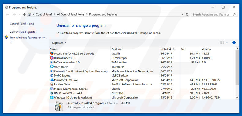 scangoogle.ru browser hijacker uninstall via Control Panel