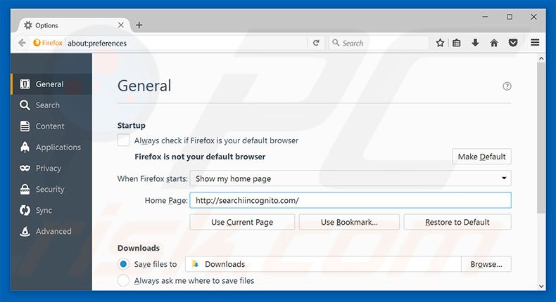 Removing searchiincognito.com from Mozilla Firefox homepage