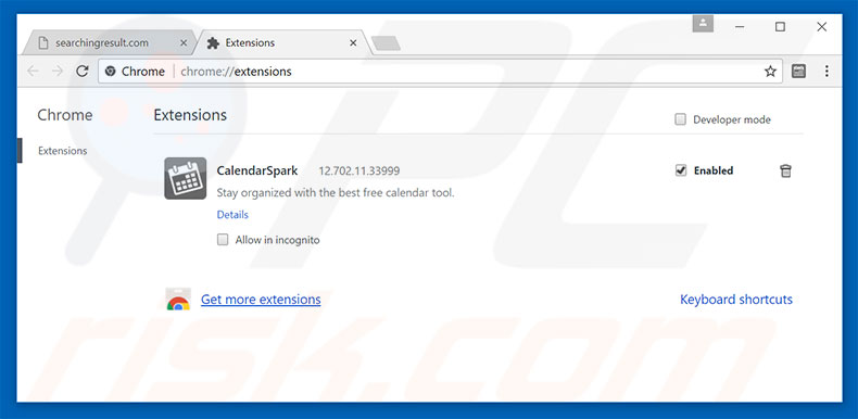 Removing searchingresult.com related Google Chrome extensions