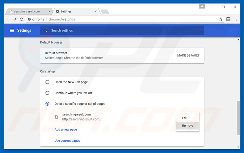 Removing searchingresult.com from Google Chrome homepage