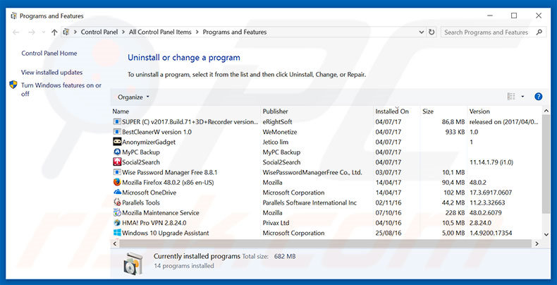 searchingresult.com browser hijacker uninstall via Control Panel